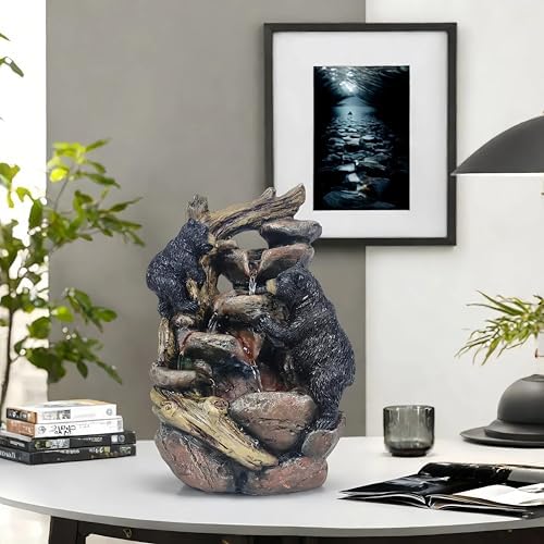Black Bear Waterfall Tabletop Fountain with Rock Design