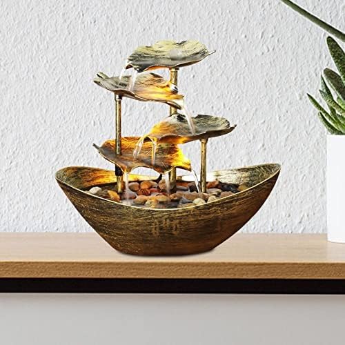 Gold Lotus Leaf Shaped Tabletop Water Fountain Lamp 1
