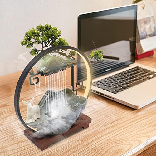 15In Water Fountain Indoor Tabletop Waterfall Humidifier with LED Light and Atomizer