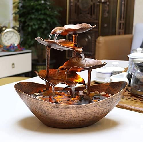 Silver Lotus Leaf Shaped Tabletop Water Fountain Lamp