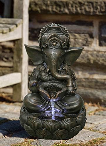 Hi-Line Gift Lord Ganesh Sculptural Tabletop Fountain with Cool White LED Lights Brown