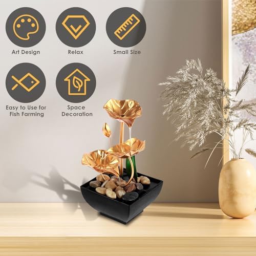 Golden 3-Leaf Lotus Tabletop Fountain USB Powered