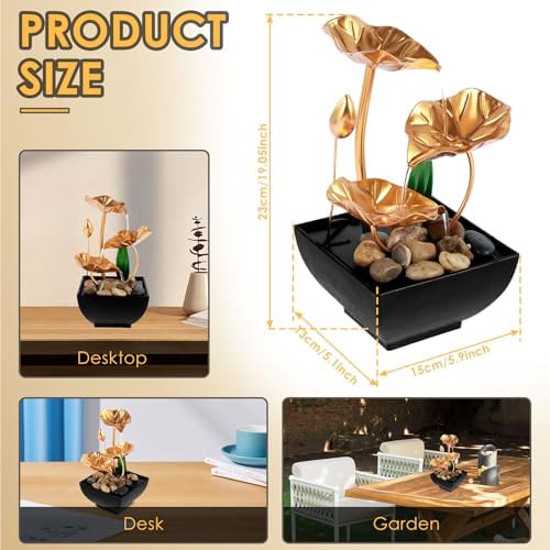 Golden 3-Leaf Lotus Tabletop Fountain USB Powered