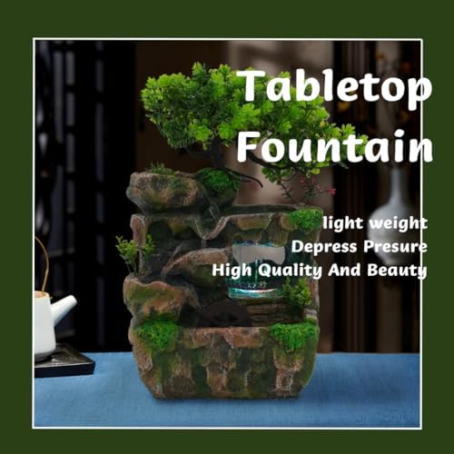 Tabletop Fountain with LED Lights Stress Relief Decor