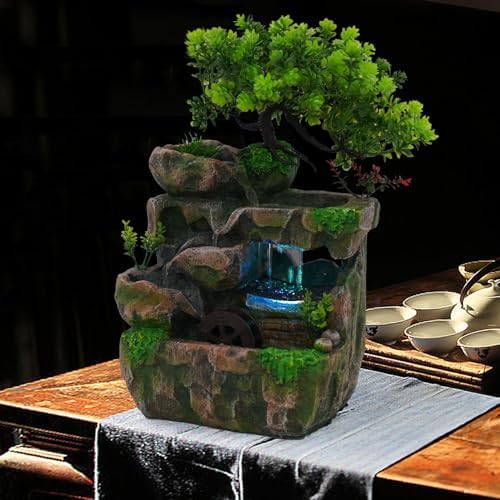 Indoor Tabletop Fountain with LED Light and Automatic Pump