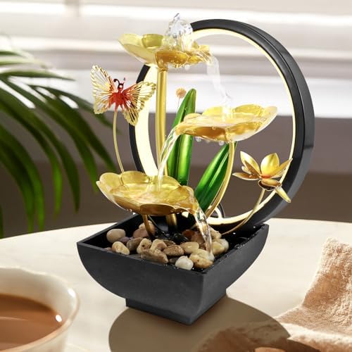 SHASUXTING USB Powered Tabletop Water Fountain with LED Light and Natural Rocks 11 Inch Tall