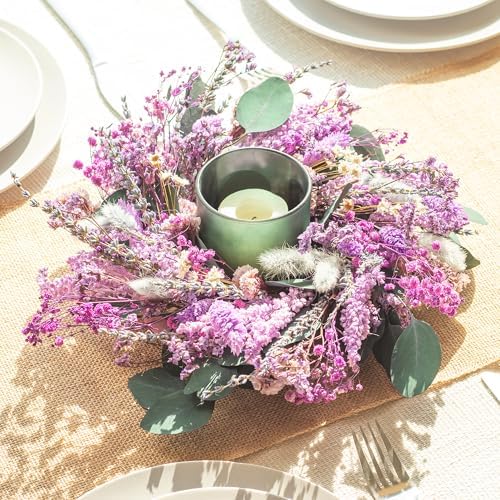 KI Store Purple Lavender Wreath 10-Inch Natural Dried Flowers Table Centerpiece