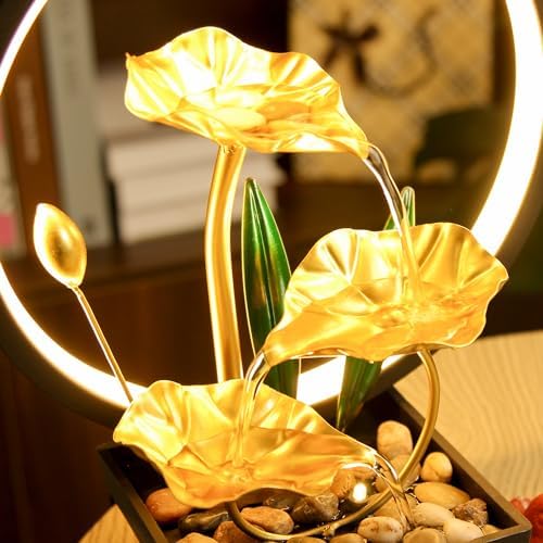 TiCin USB Powered 3-Tier Tabletop Fountain with LED Lights and Natural Rocks