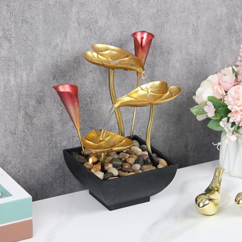 Lotus Leaf Water Fountain with LED Lights and Calla Lily Accents