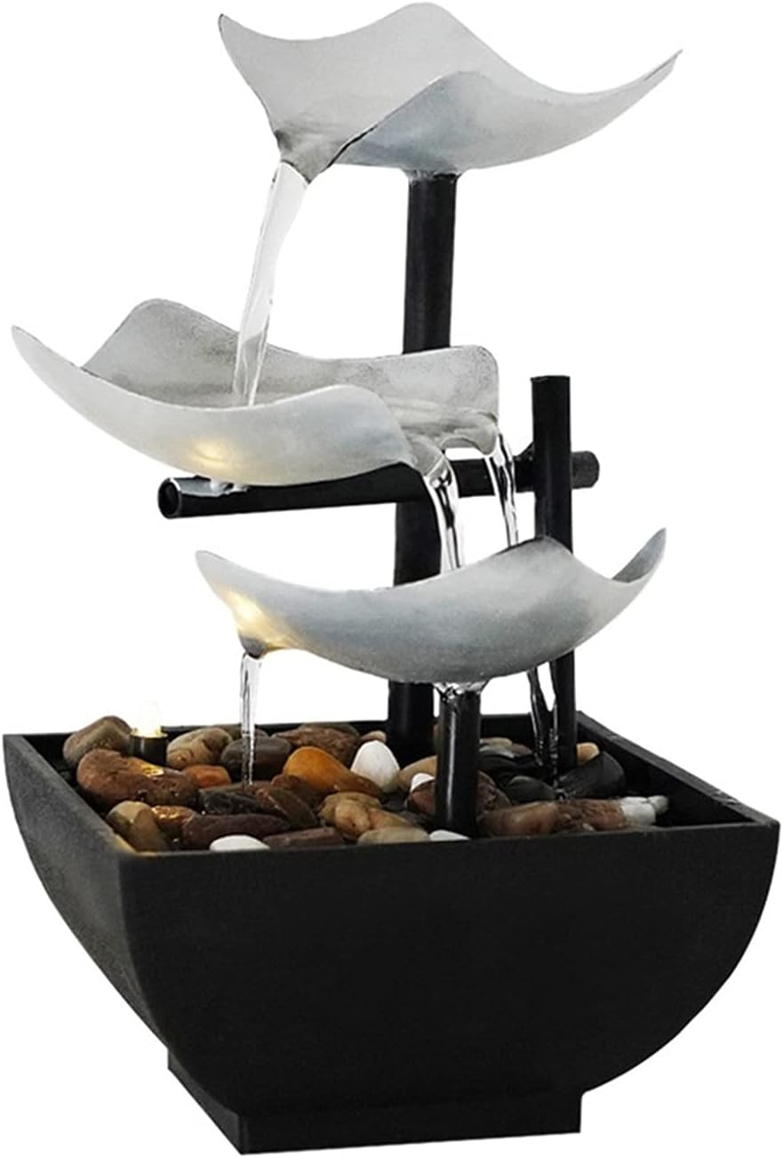 Tabletop Fountain with 3-Story Design and Reflective Lighting
