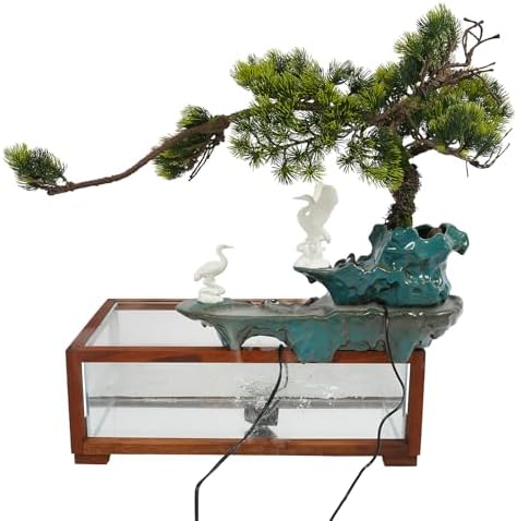 Elegant Desktop Waterfall Fountain with Fish Tank and LED Light
