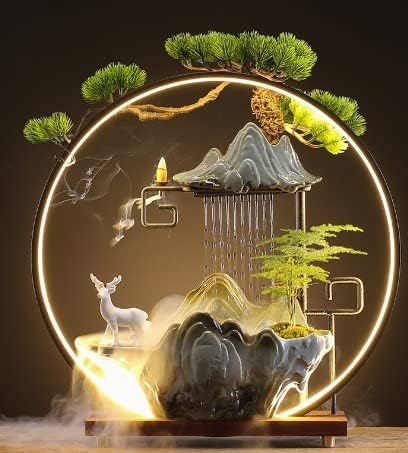 Tabletop Water Fountain with LED Light and Ceramic Deer