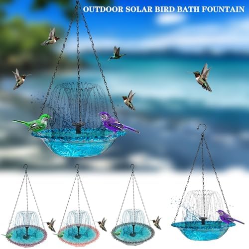 Solar-Powered Hummingbird Bath Fountain Feeder Blue