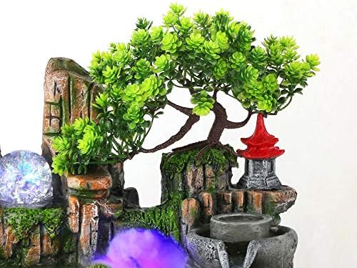 Tabletop Fountain Waterfall Decor Simulated Rockery Bonsai with Atomizing Humidifier
