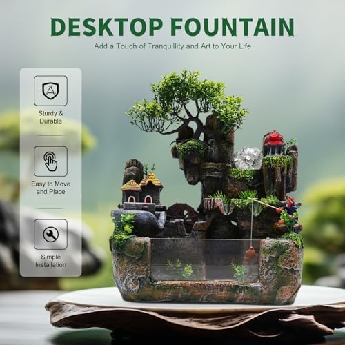 Modern Tabletop Waterfall Fountain with LED Light and Pump