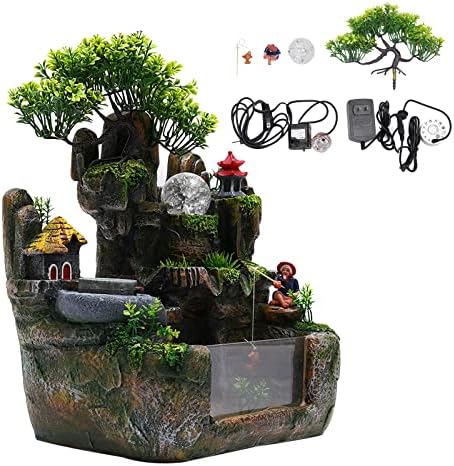 Waterfall Fountain Tabletop with LED Lights and Atomizer