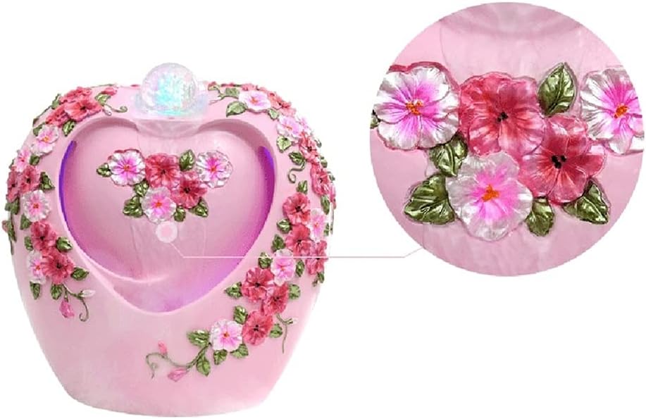 Pink Heart Shape Tabletop Fountain for Home Office Decor