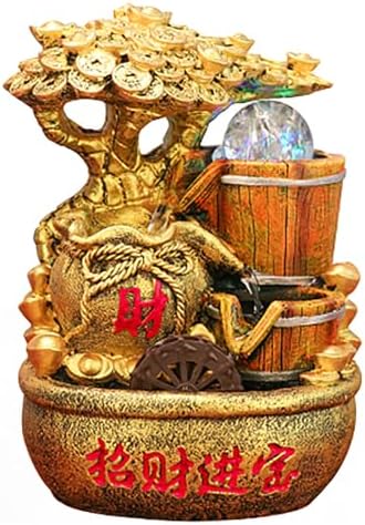 Feng Shui Water Fountain Decor with Money Tree and Light