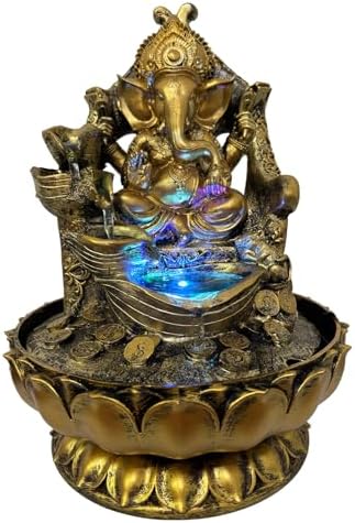 Large Ganesha Statues Indoor Tabletop Fountain with LED Lights and Zen Waterfall