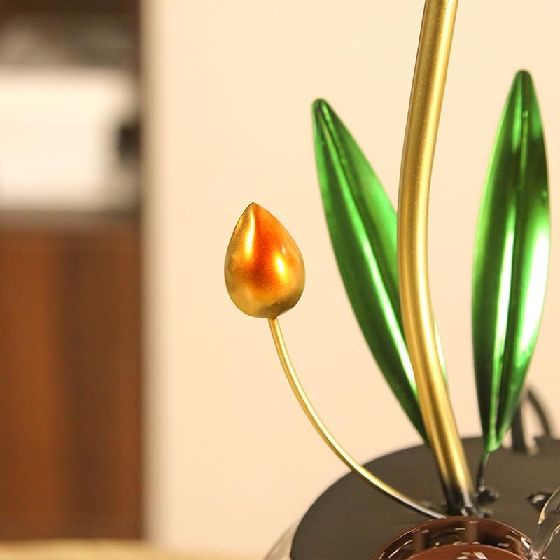 Elegant Tabletop Lotus Leaf Water Fountain with Fish Tank and LED Light