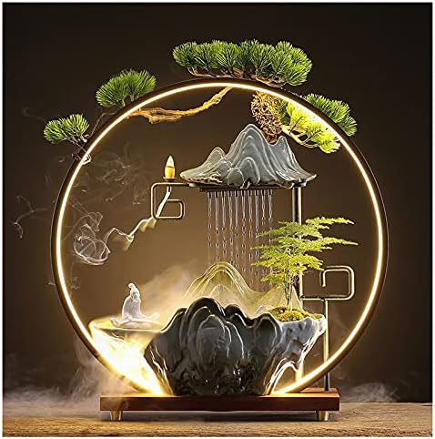HSINYA Tabletop Waterfall Fountain with LED Light and Mist