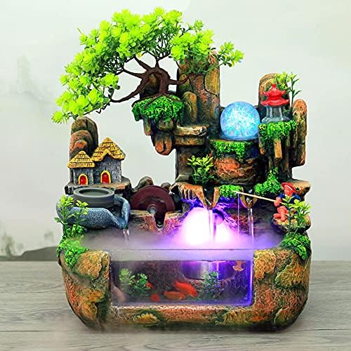 Waterfall Fountain Tabletop with LED Lights and Atomizer