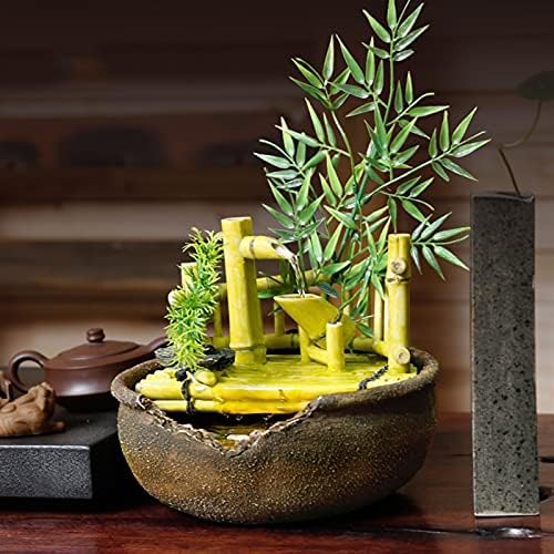 YEAHSOO Tabletop Fountain Indoor Waterfall Bamboo Decor Creative Water Feature