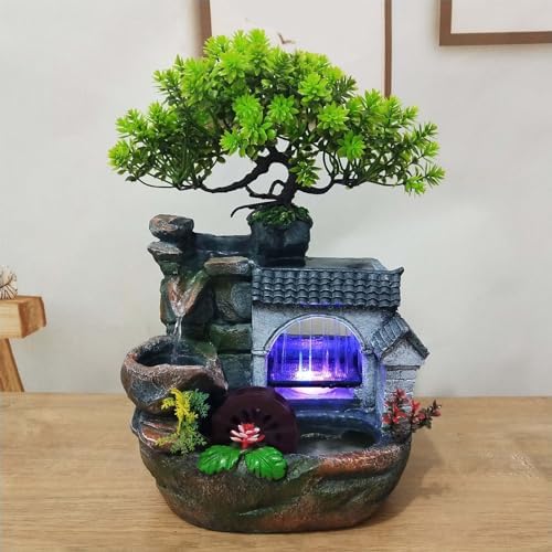 HEEPDD Tabletop Fountain with Fortune Tree and Water Wheel for Home Office Decor