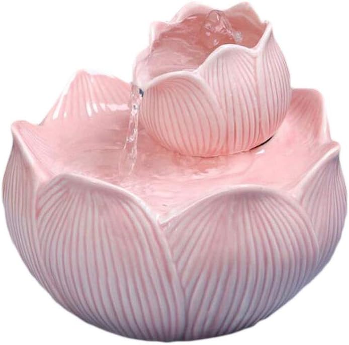 Pink Tabletop Fountain with Fish Tank and Zen Decor