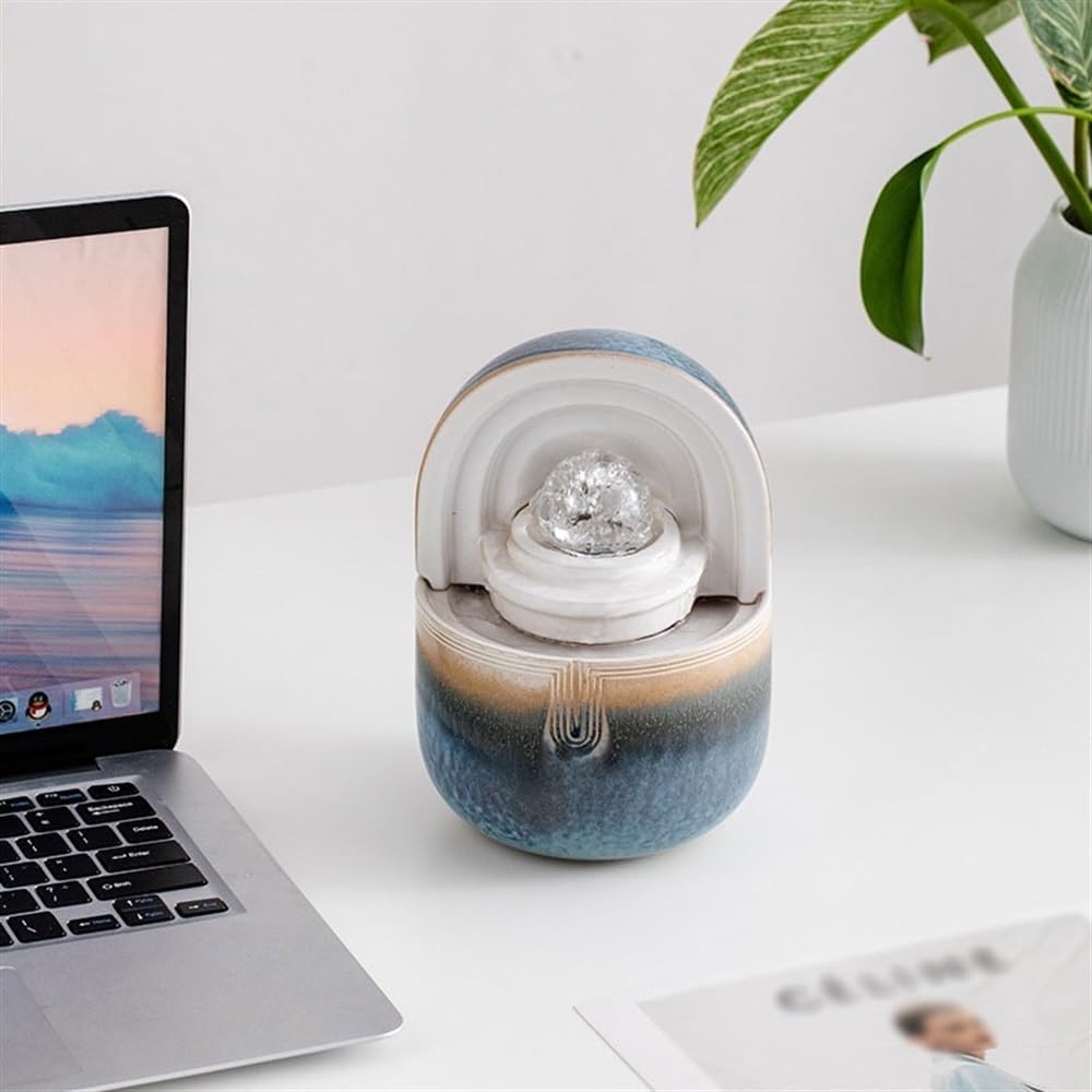 Blue Ceramic Tabletop Fountain with Spinning Ball