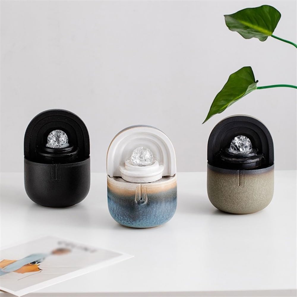 Blue Ceramic Tabletop Fountain with Spinning Ball
