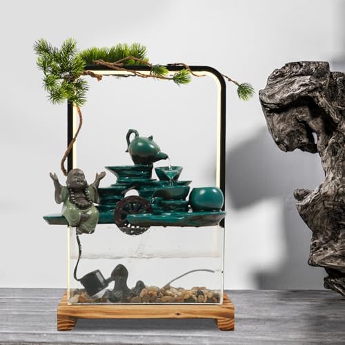 Eapmic Desktop Waterfall Fountain with Fish Tank and LED Light