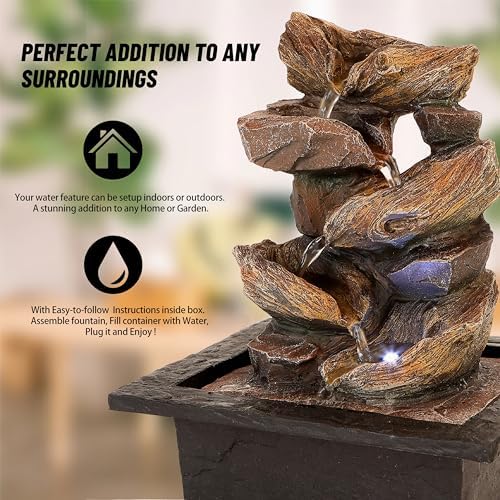 FathersDen 11-Inch Tabletop Waterfall Fountain with LED Light