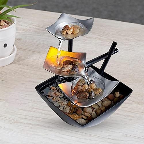 Generic Small Relaxation Tabletop Fountain USB Illuminated with Light Black Silver