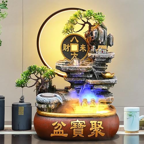 Soothing Waterfall Indoor Fountain with Prosperity Symbol