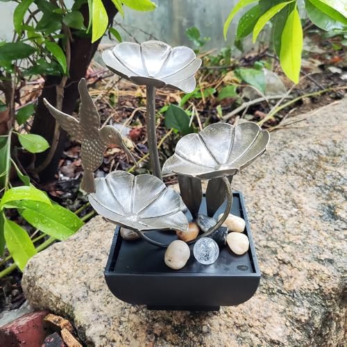 YOUUGIOR Tabletop Water Fountain with Lotus Leaf and River Rocks