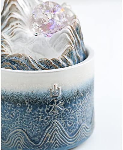 Blue Ceramic Tabletop Fountain with Rolling Ball Meditation