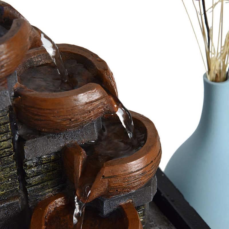 RSLEE Tabletop Water Fountain with LED Yellow Light for Home Office Decor