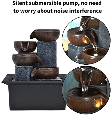 Tabletop Water Fountain with LED Yellow Light for Office and Home Decor