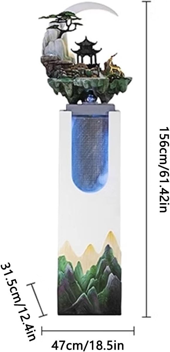 Yellow Outdoor Garden Water Fountain with LED Lights and Artificial Rockery
