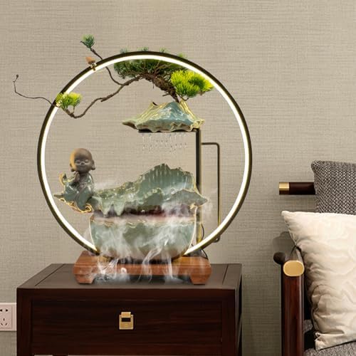 Modern Tabletop Waterfall Fountain with LED Light Mist