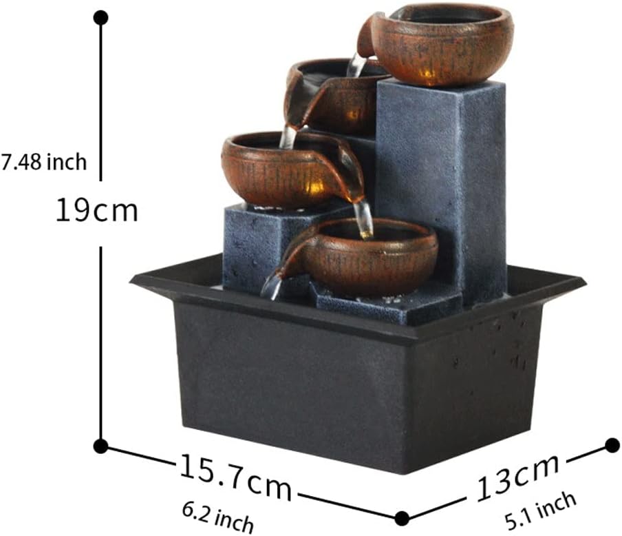 4 Level Tabletop Fountain with LED Lights and Stones