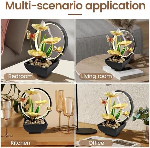 SHASUXTING USB Powered Tabletop Water Fountain with LED Light and Natural Rocks 11 Inch Tall