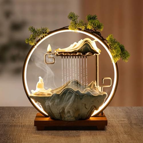Small Fountain for Table Top - Indoor Waterfall and Fog Led for Good Fortune