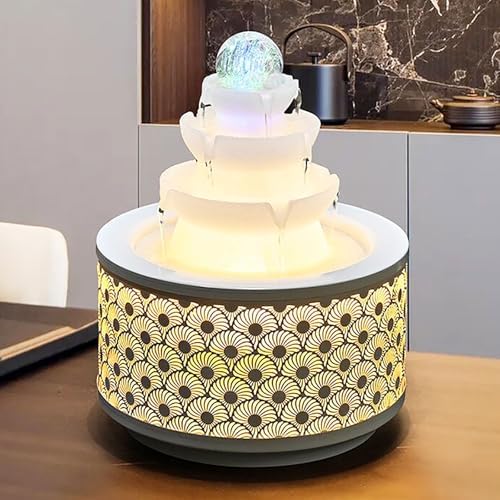 Yellow X-Large Zen Desk Water Fountain with LED Crystal Ball