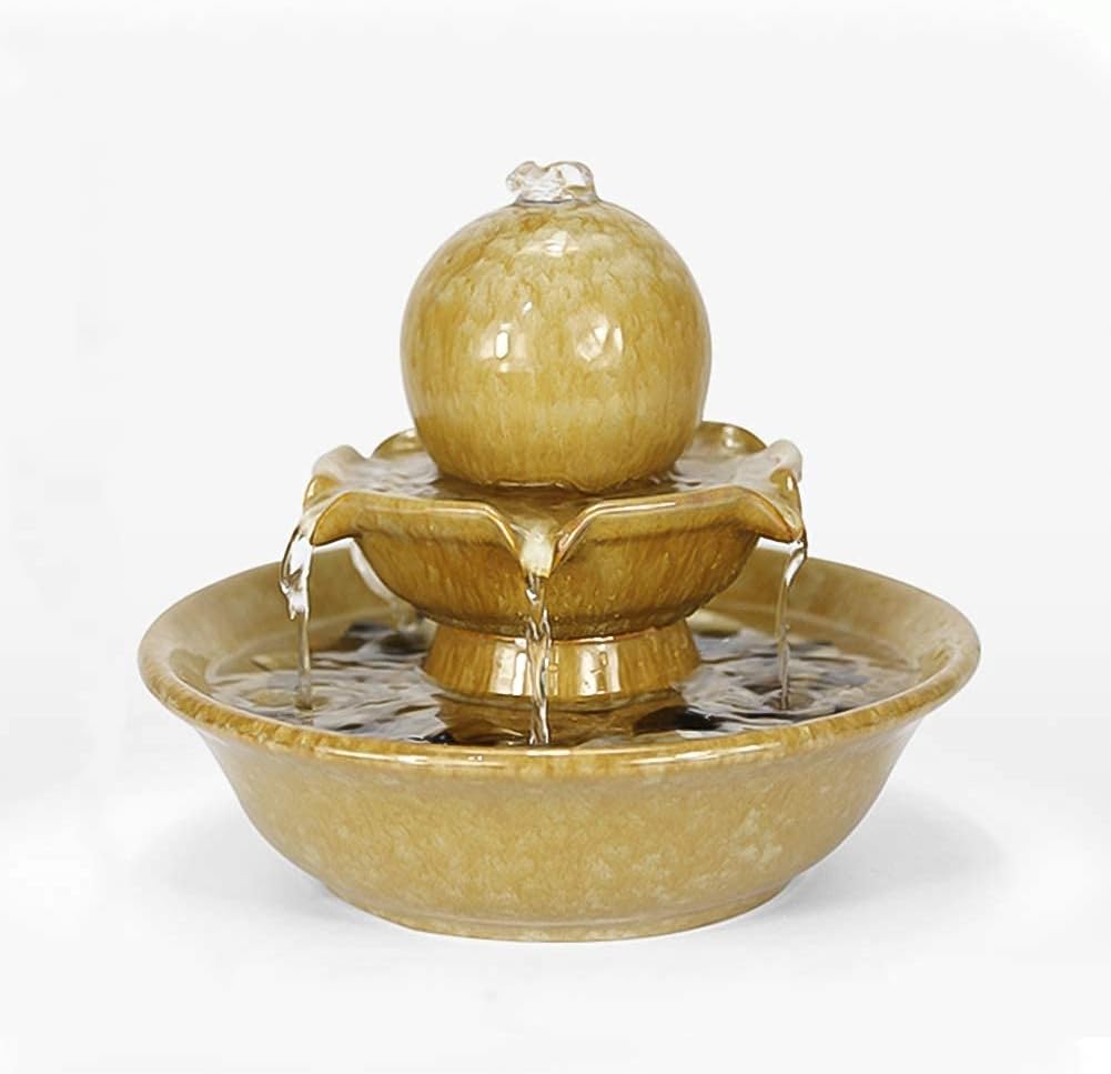 Yellow Tabletop Fountain Indoor Water Feature for Home and Office