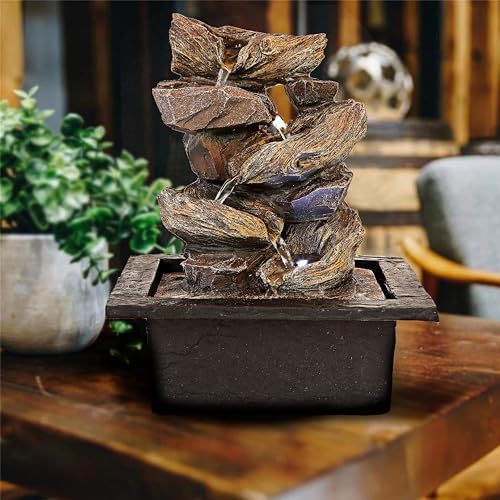 FathersDen 11-Inch Tabletop Waterfall Fountain with LED Light