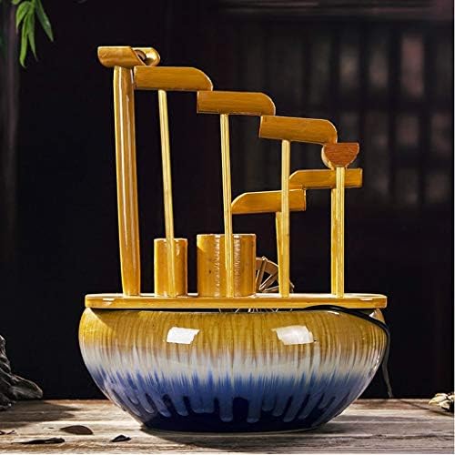 Stacked Bamboo Indoor Fountain with Ceramic Base