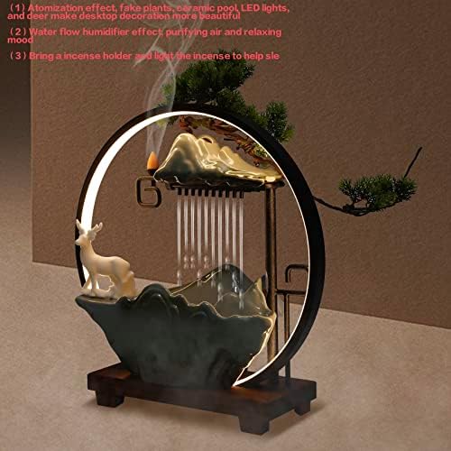 15In Water Fountain Indoor Tabletop Waterfall Humidifier with LED Light and Atomizer