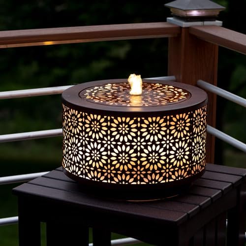 Sullivans Copper Flower Cutout Medium Water Fountain with LED Light and Easy Setup Pump